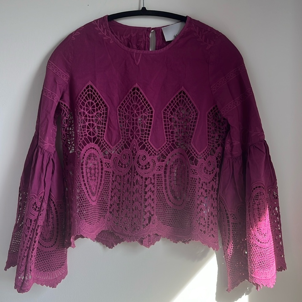 EUC Anthropologie Chloe Oliver Laser Cut Embroidered Top XS​​​​